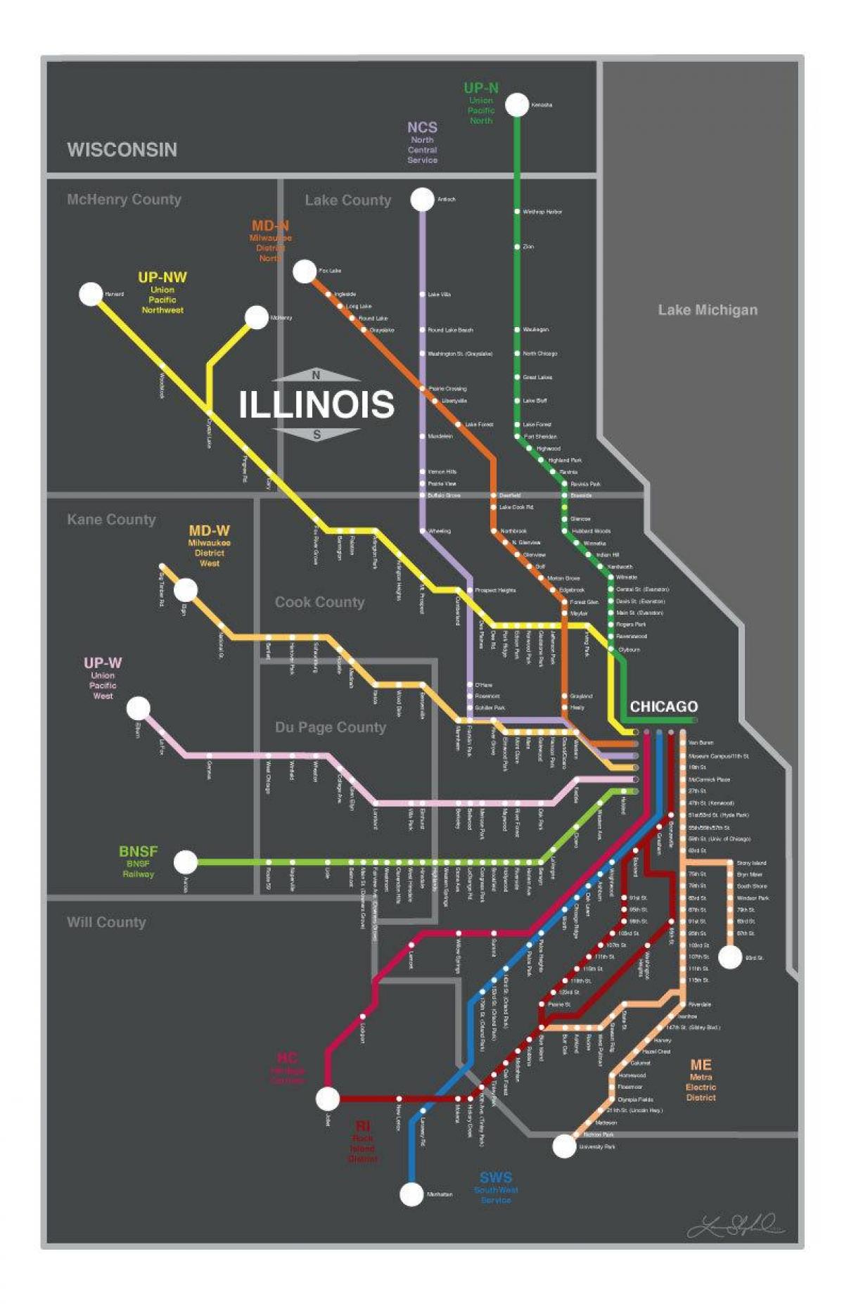 metra नक्शा शिकागो