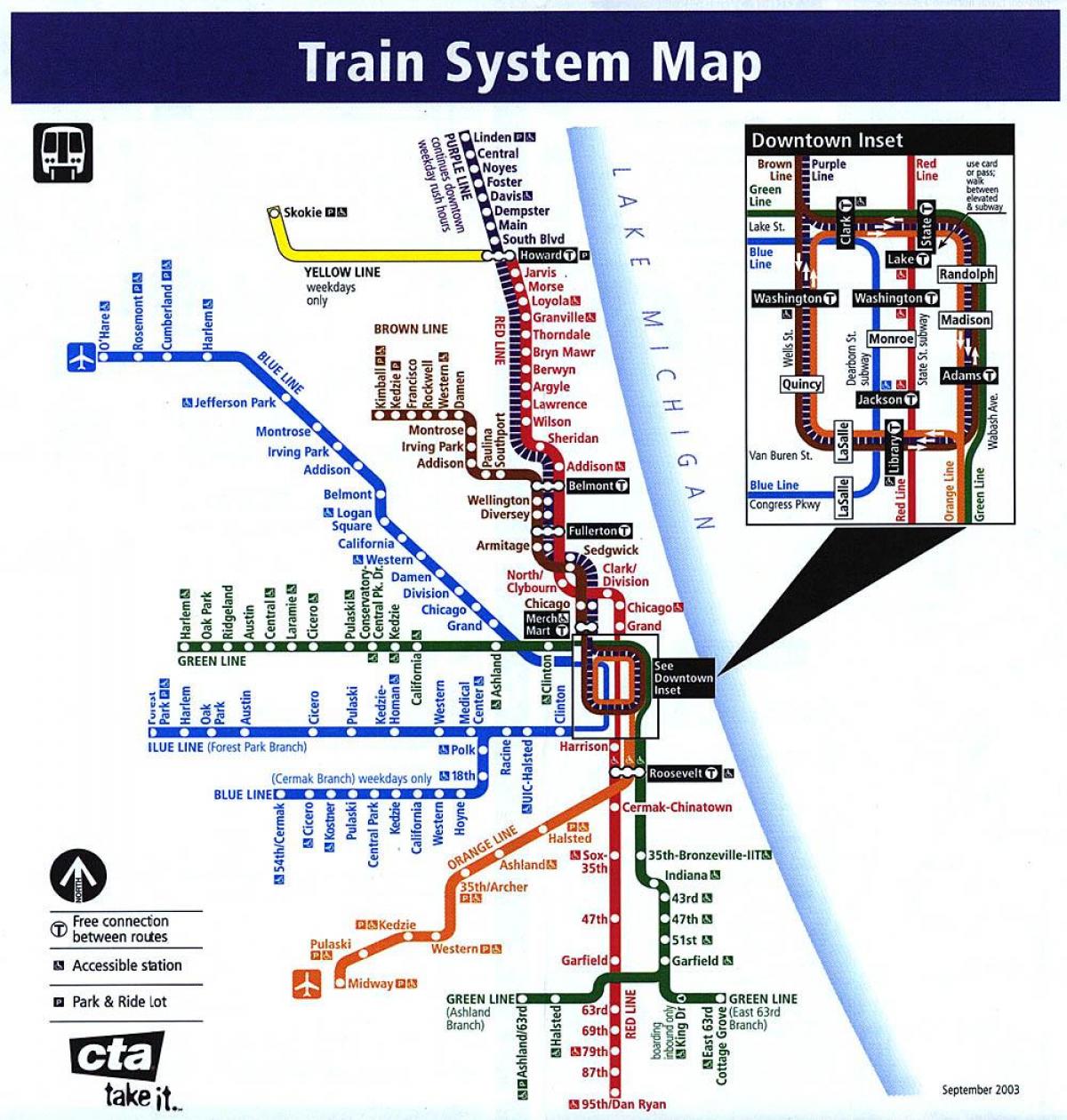 शिकागो रेल प्रणाली का नक्शा