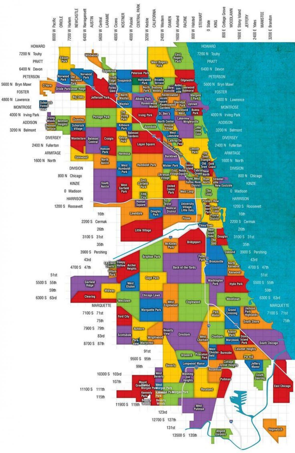 के नक्शे और शिकागो उपनगरों