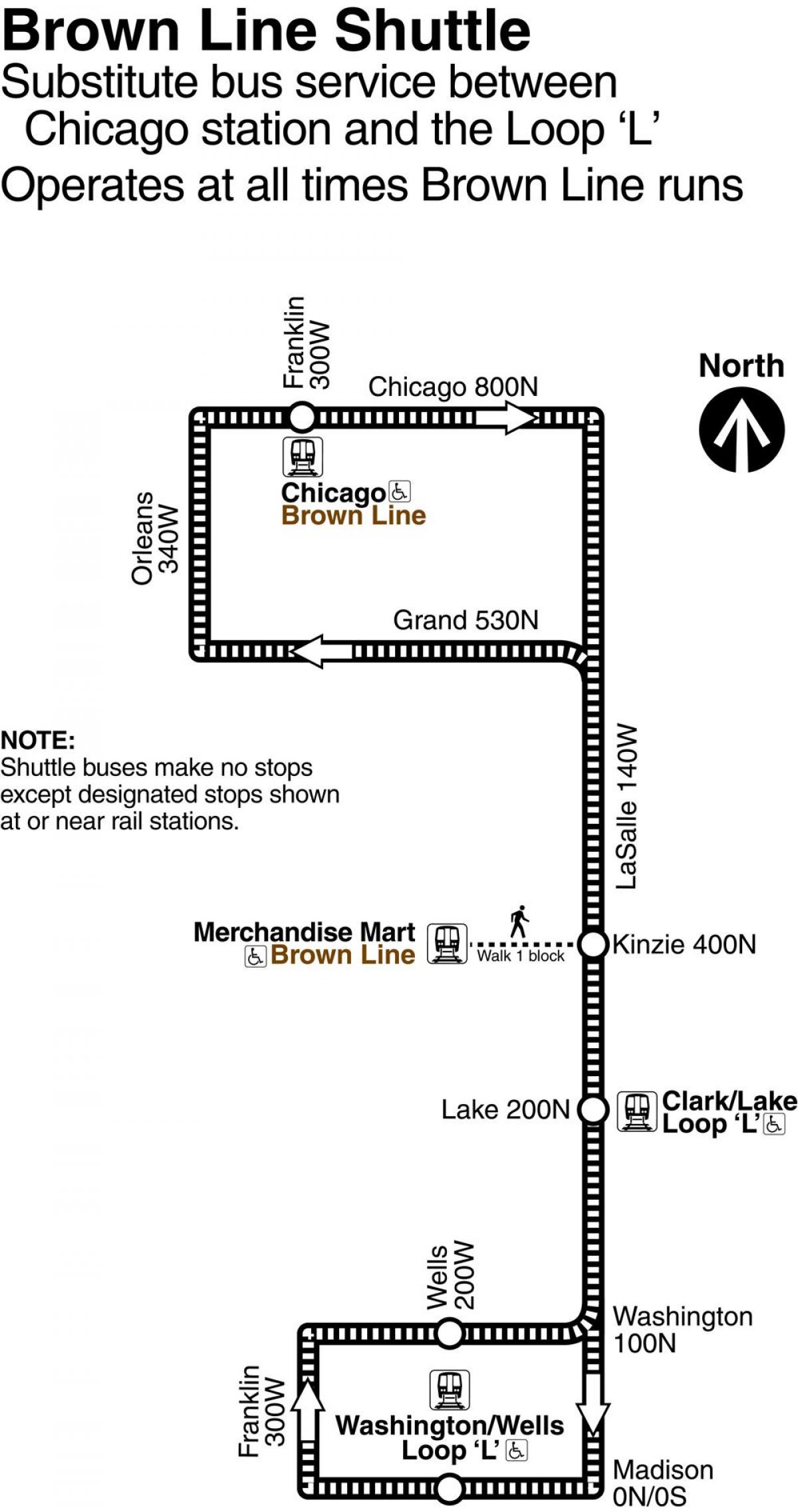 शिकागो भूरे रंग की लाइन का नक्शा