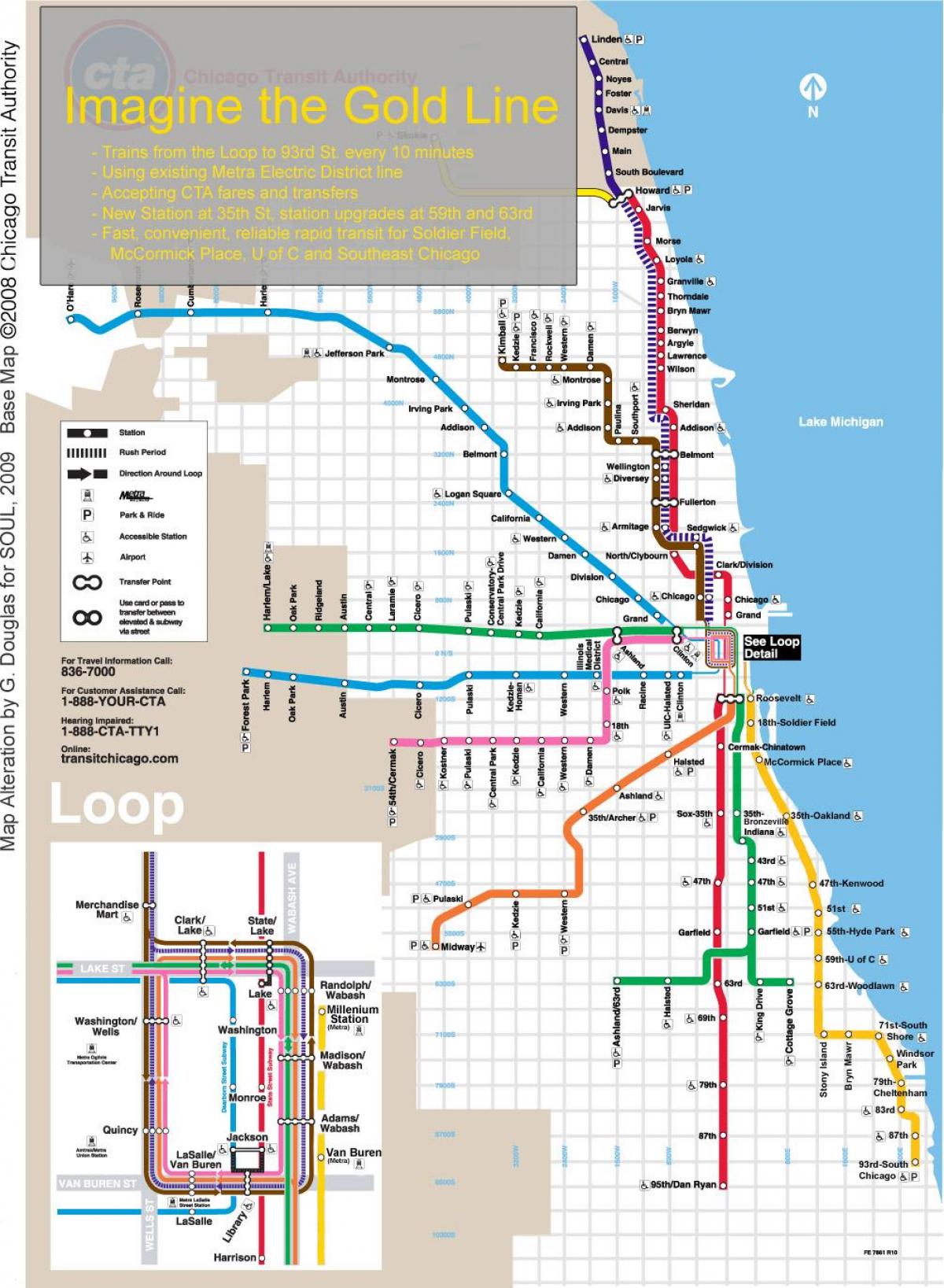 शिकागो ट्रेन का नक्शा नीले रंग की लाइन