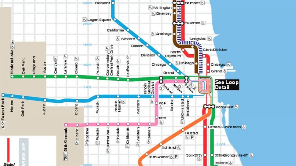 नक्शा शिकागो की ब्लू लाइन