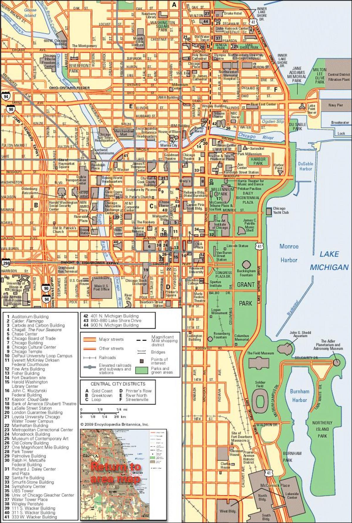 मानचित्र शहर शिकागो