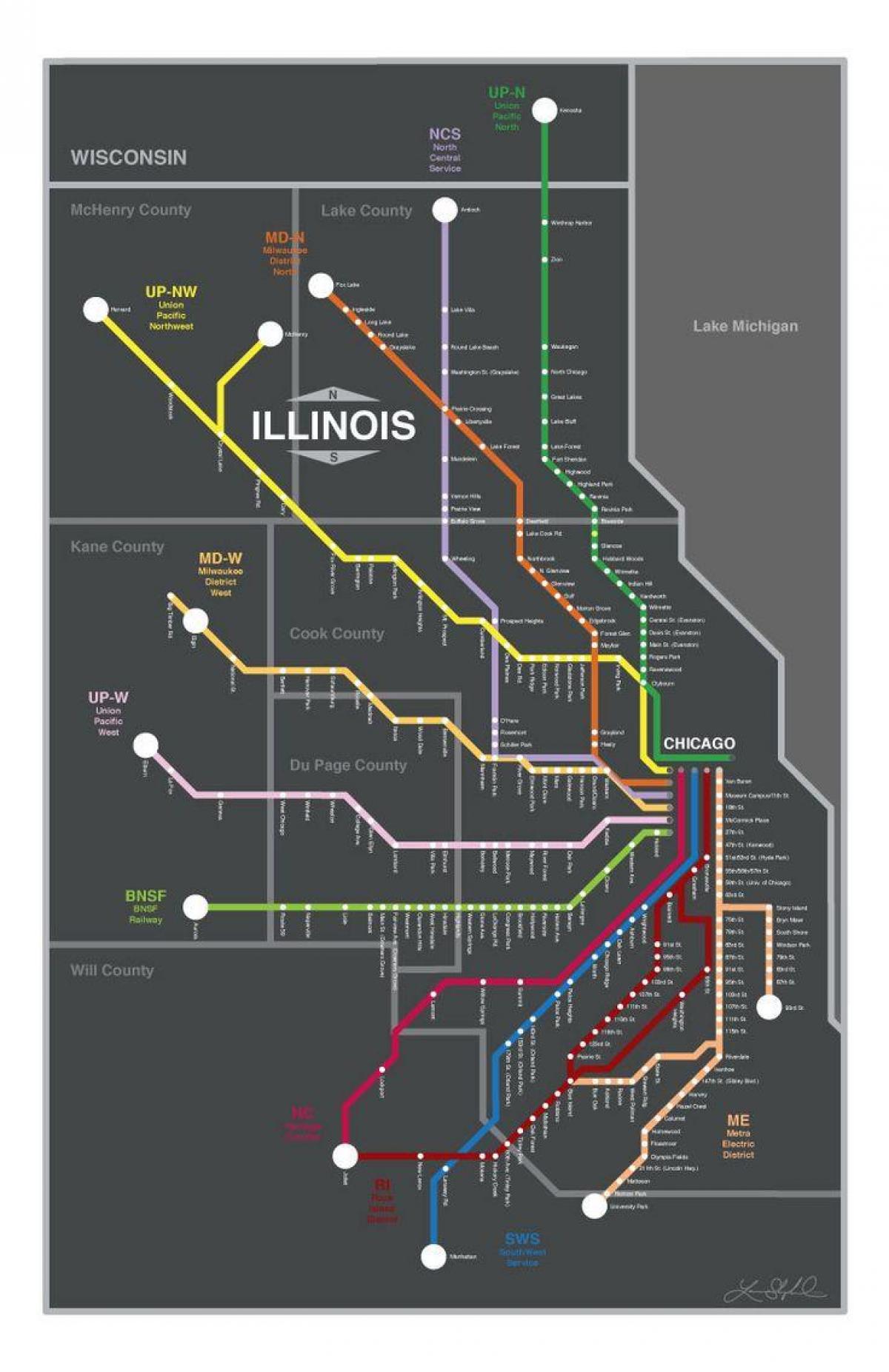 metra ट्रेन का नक्शा शिकागो
