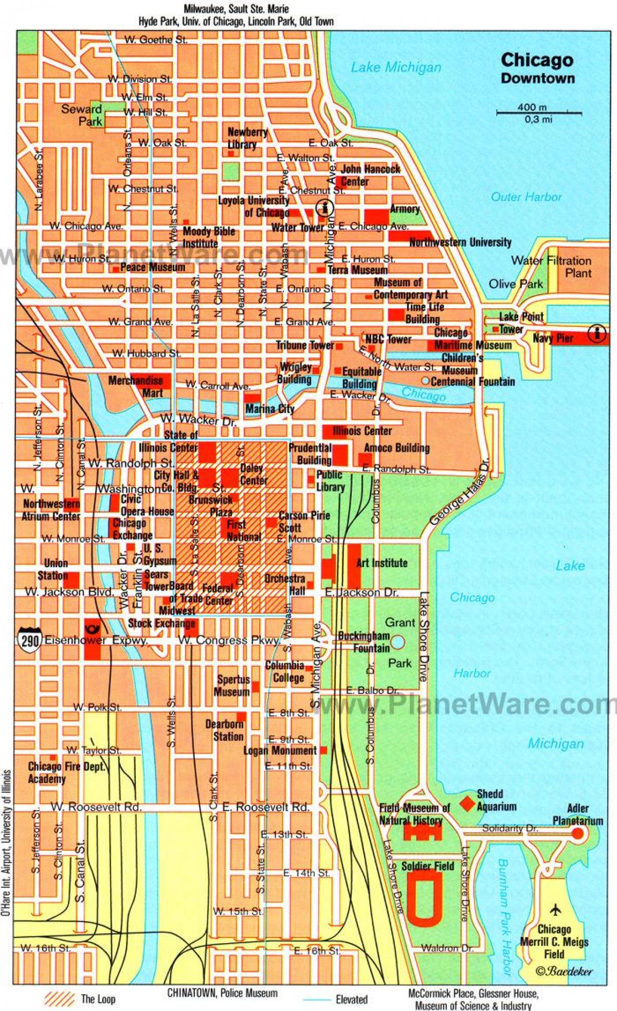 नक्शा शिकागो के आकर्षण