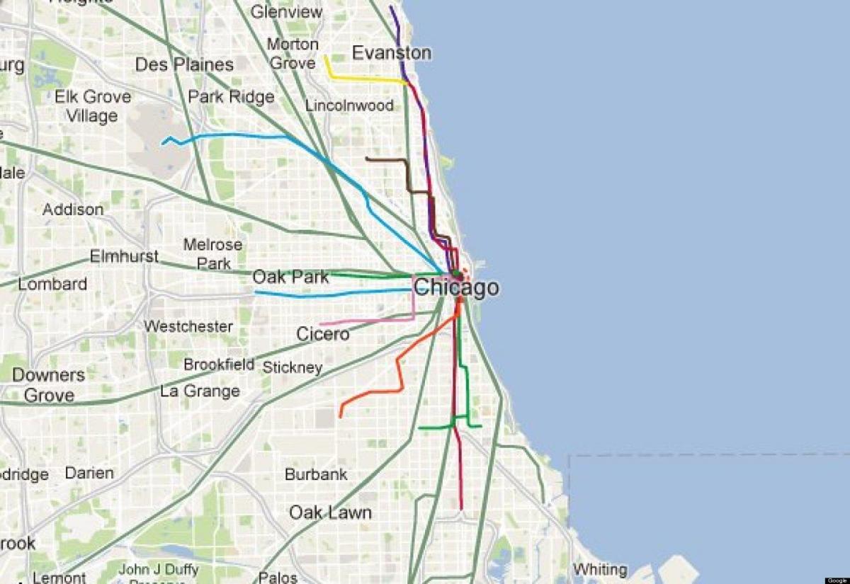 शिकागो ब्लू लाइन ट्रेन का नक्शा