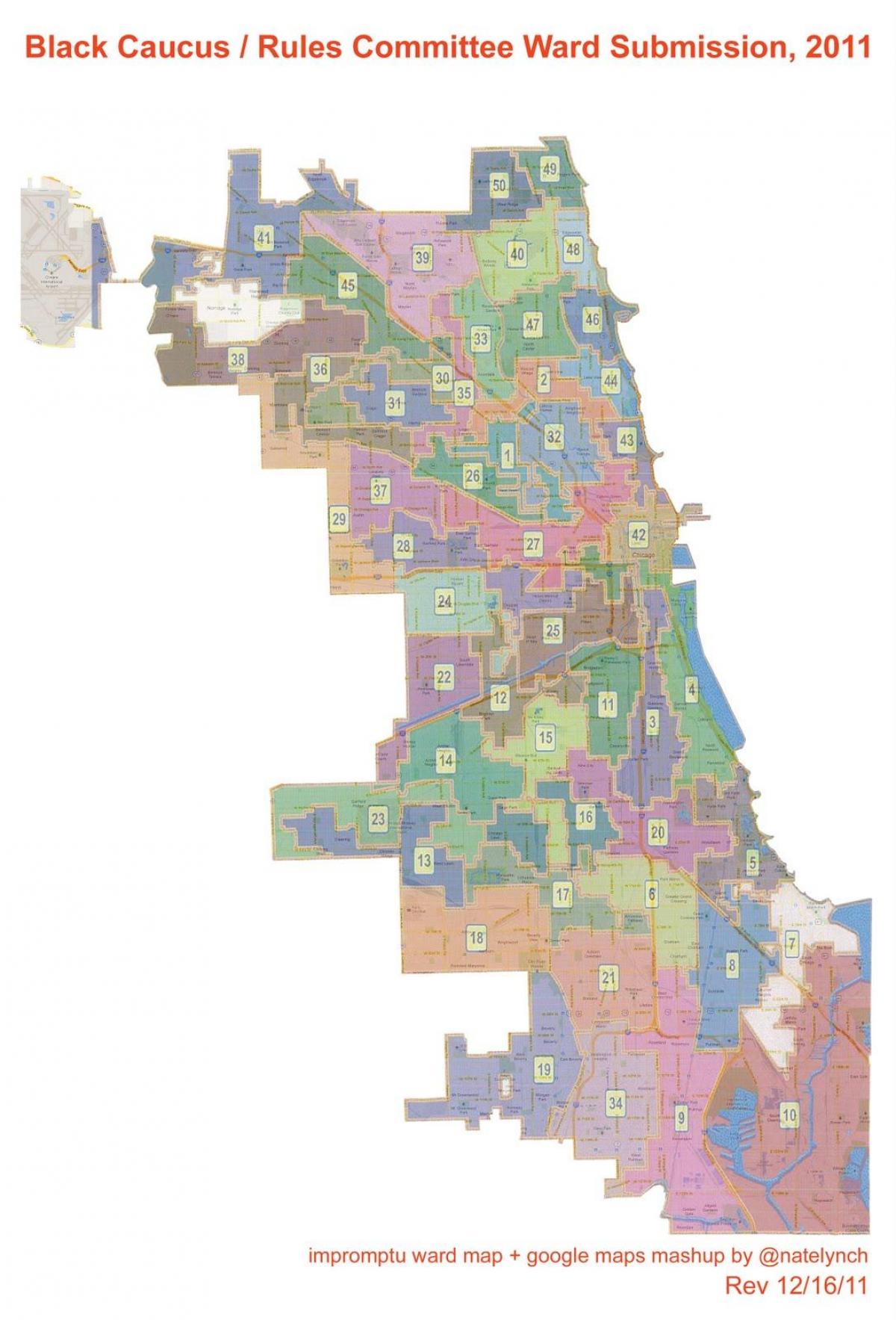 शहर शिकागो के वार्ड का नक्शा