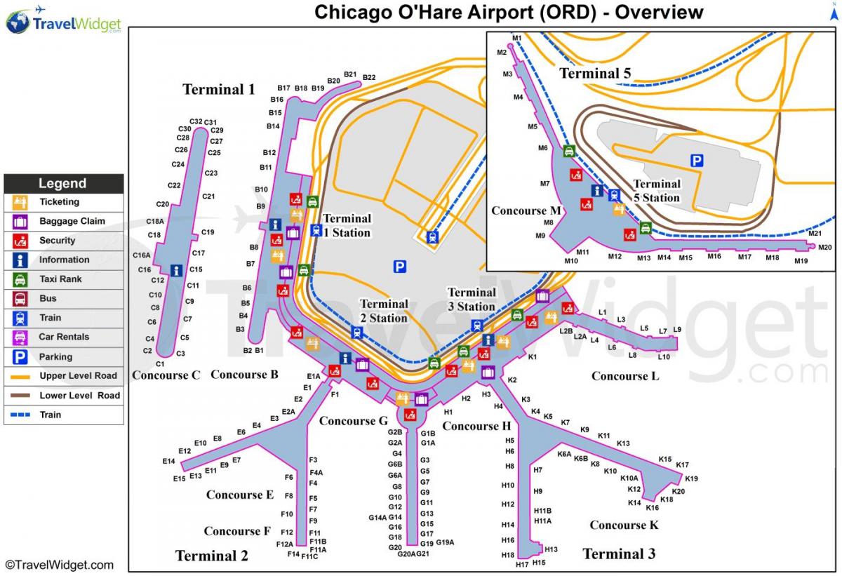 शिकागो हे हरे अंतर्राष्ट्रीय हवाई अड्डे का नक्शा