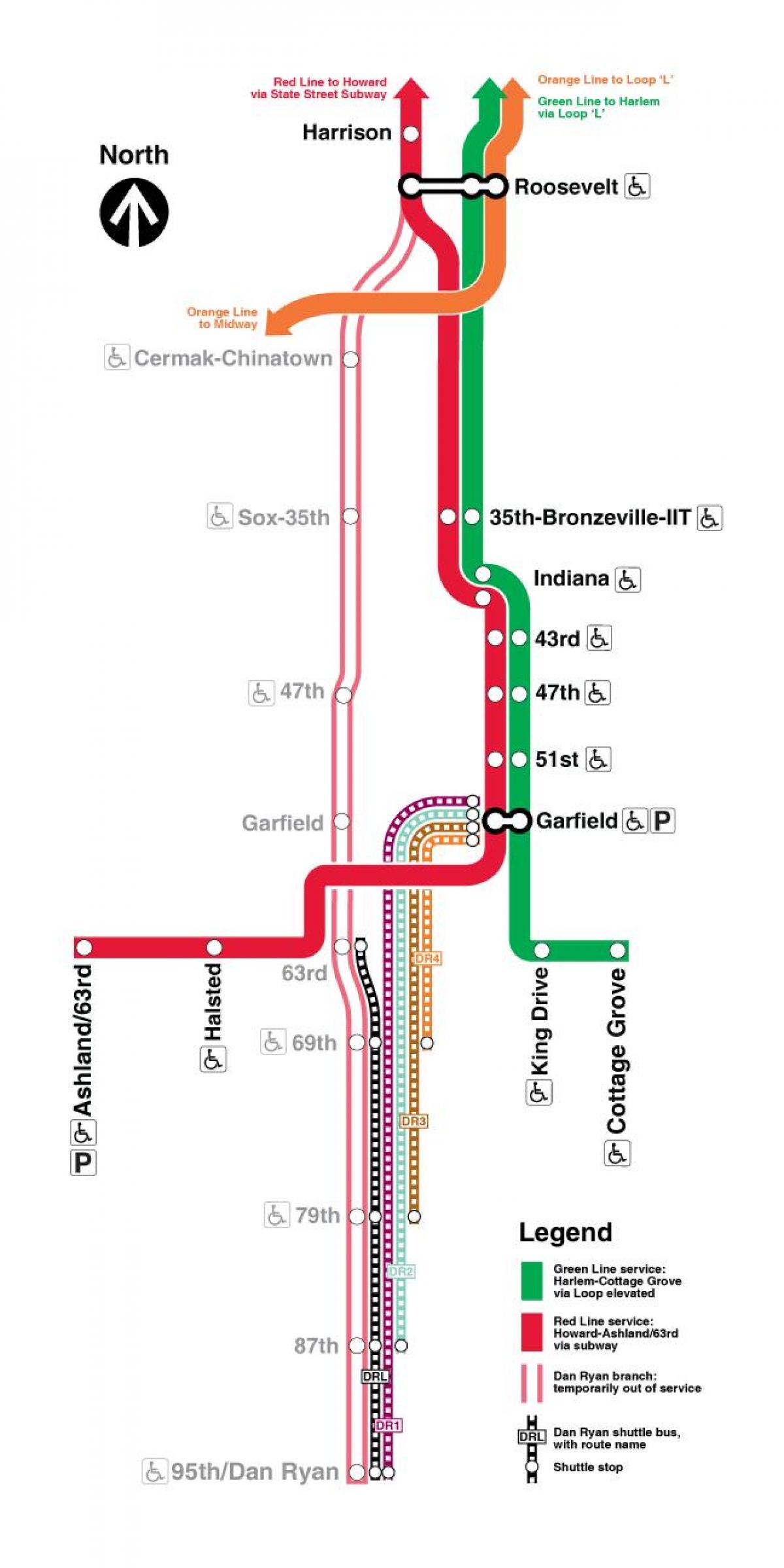 शिकागो ट्रेन का नक्शा लाल रेखा