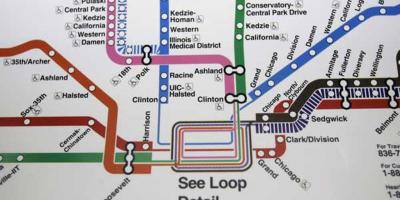 शिकागो मेट्रो का नक्शा नीले रंग की लाइन
