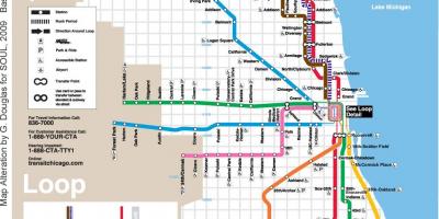शिकागो ट्रेन का नक्शा नीले रंग की लाइन